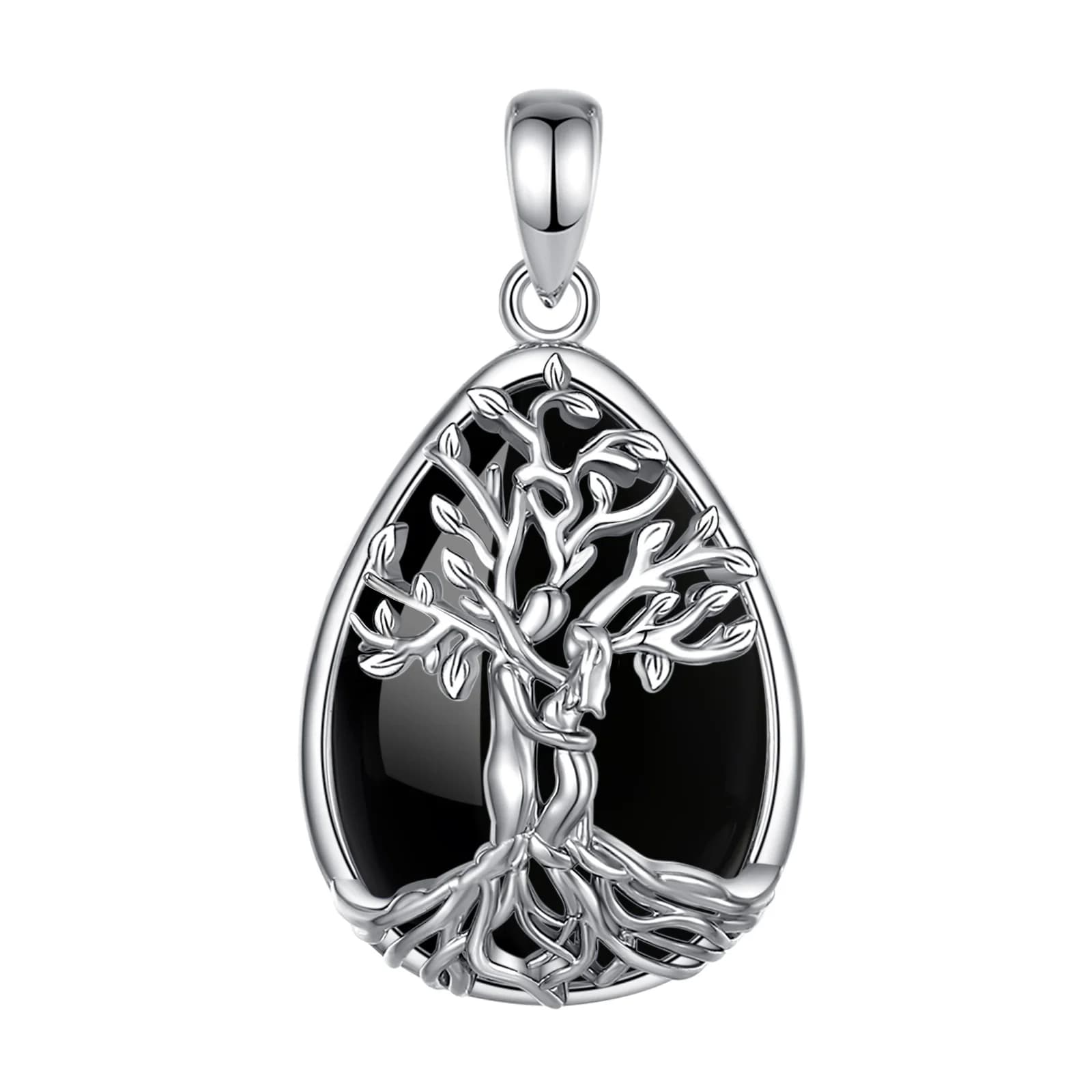 Collier Eudora Arbre de Vie avec Pendentif Couple en Obsidienne, Pierre de Guérison, Bijou Spirituel
