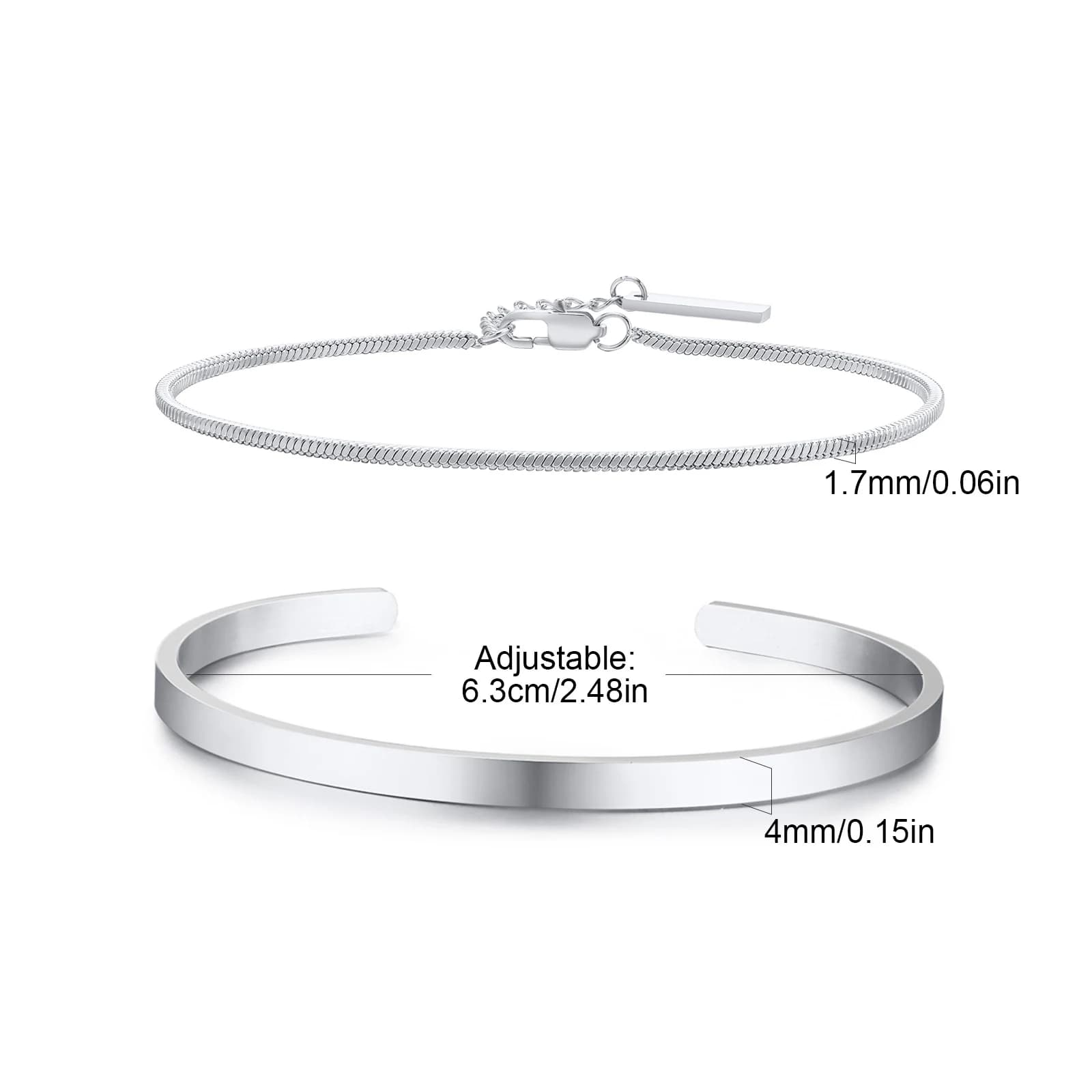 Bracelet manchette tendance de 4mm pour hommes, 2 pièces/ensemble, chaîne étanche, bracelet réglable