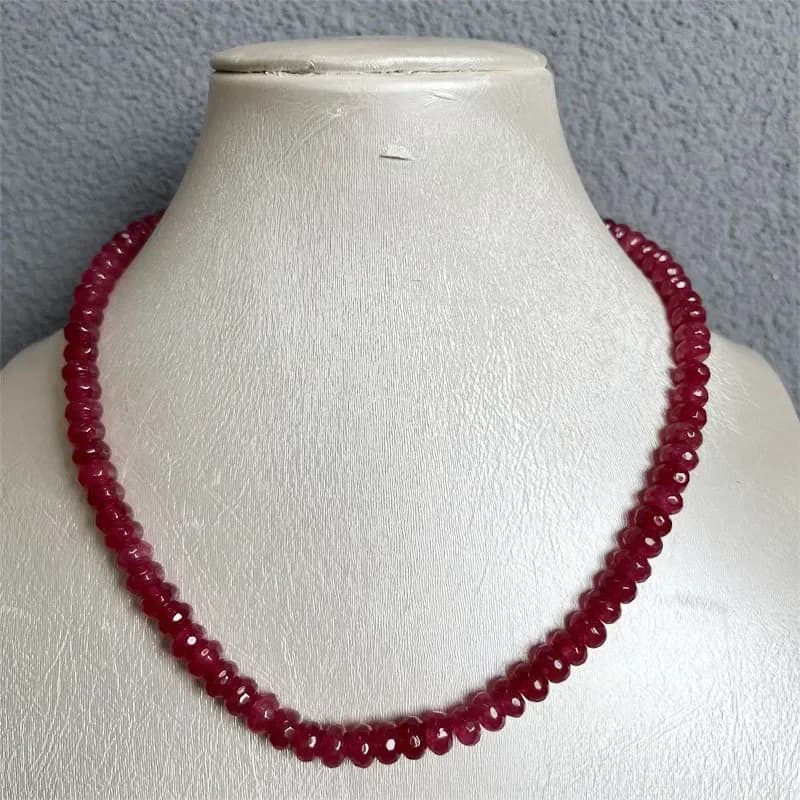 Collier Rare Rouge à Facettes en Pierre Naturelle, Bijou Vintage, Noble, Élégant, Exquis, avec Perle
