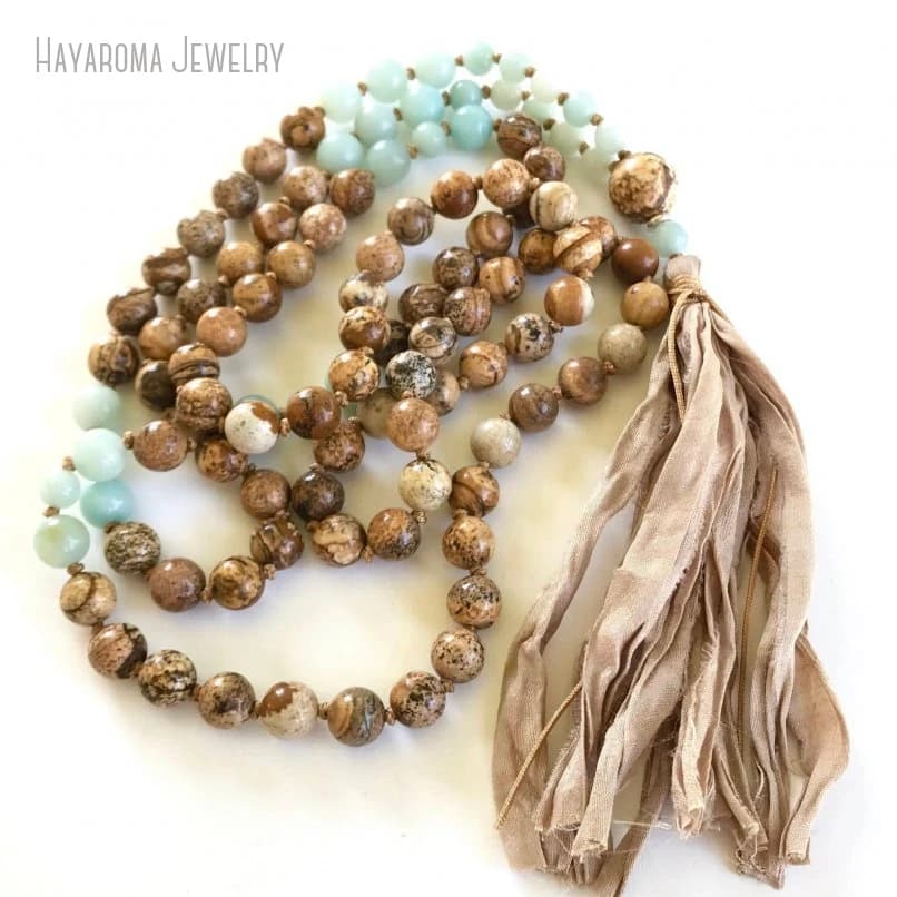 Perles Mala de guérison naturelle, bijoux de Yoga Chakra, amazoging, image bronzée, jaspe, 108, 10/2