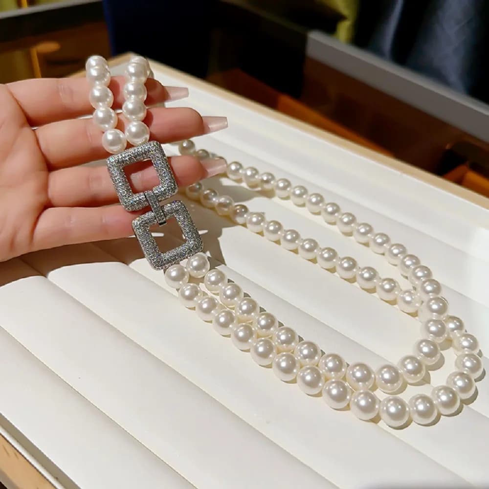 Collier de perles doubles AAAA 9-10mm, collier de perles rondes naturelles des mers du sud 925s 16-1