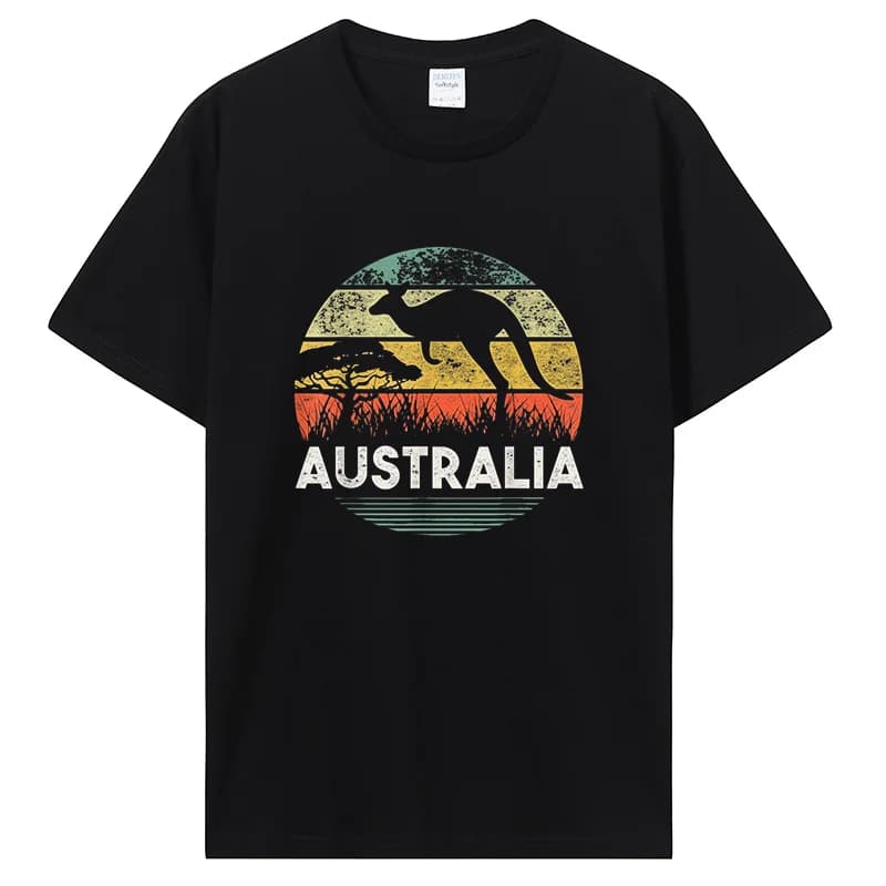 T-shirt manches courtes homme, streetwear, humoristique, vintage, en coton, kangourou australien, ca