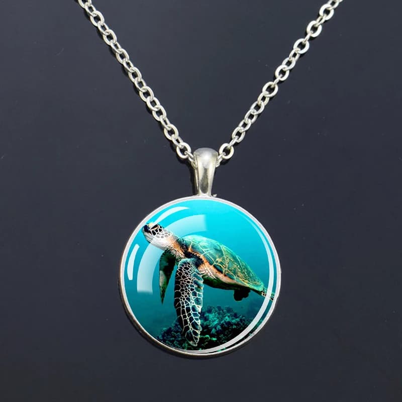 Collier Animal marin tortue de mer étoile de mer dauphin hippocampe conque requin longue chaîne dôme