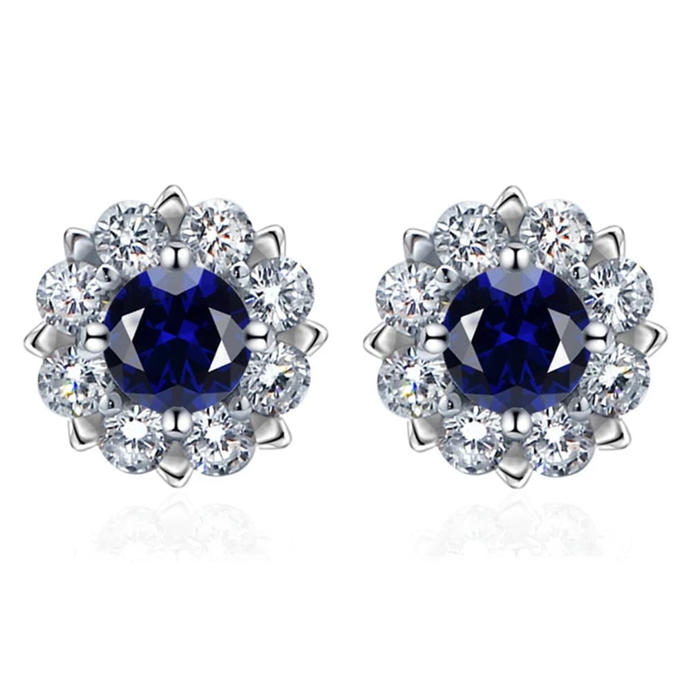 Vinregem-Boucles d'oreilles rondes en argent regardé 925, émeraude adrenSapphire, pierres précieuses