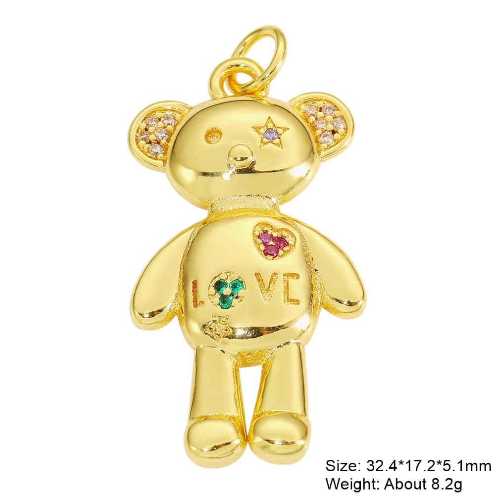 Juya fait à la main plaqué or 18 carats sourire visage hibou papillon citron émail croix ours rond a