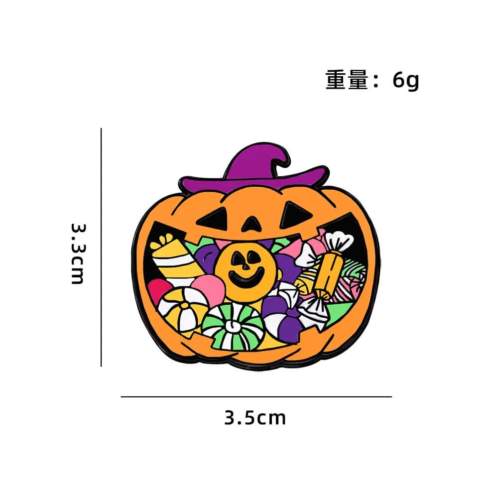 Broche squelette citrouille pour Halloween, bijoux en émail, bibelot drôle, cadeau pour garçons et f