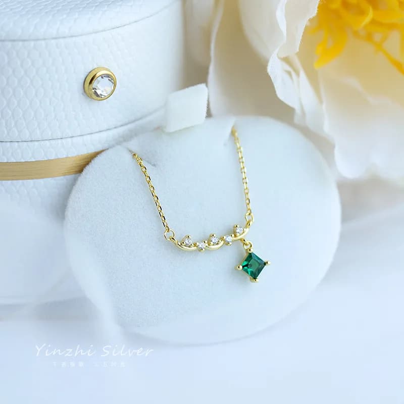 ANENJERY-Collier en émeraude pour femme, vintage, simple, léger, luxe, clavicule, bijoux, 138