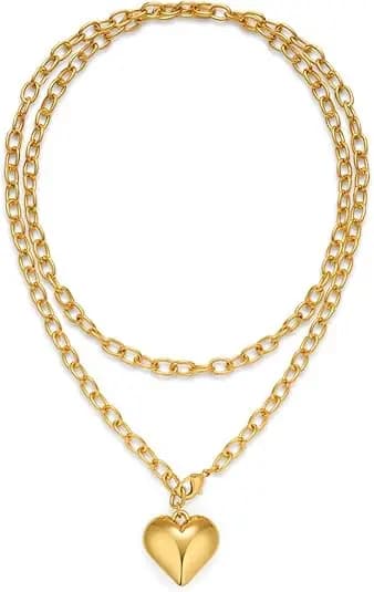 Colliers à breloques en forme de cœur plaqué or 14 carats pour femmes, pendentif en forme de cœur, l