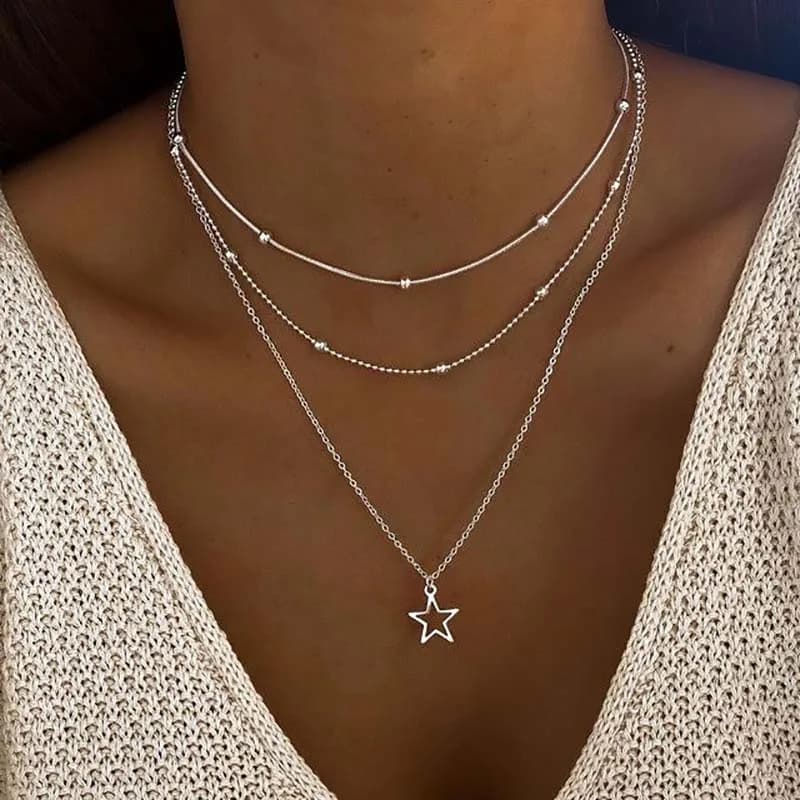 Collier européen et américain tempérament Simple belle atmosphère étoile lune populaire dame collier