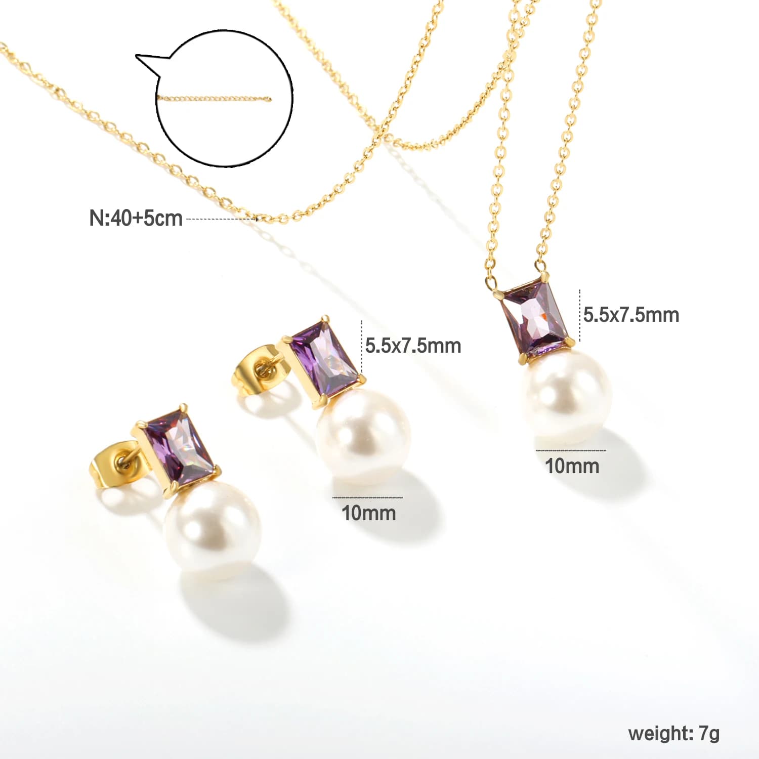 ASONSTEEL mode perles d'imitation zircon cubique pendentif collier boucles d'oreilles en acier inoxy