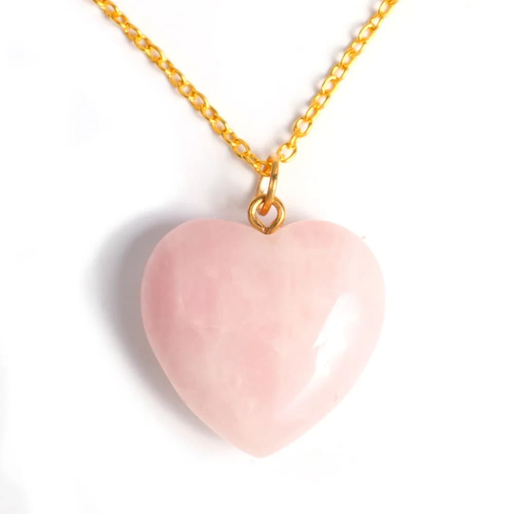Collier Cœur en Pierre de Quartz Rose Naturel, Bijou Pendentif en Cristal Rose de 3 cm, Breloque Gué