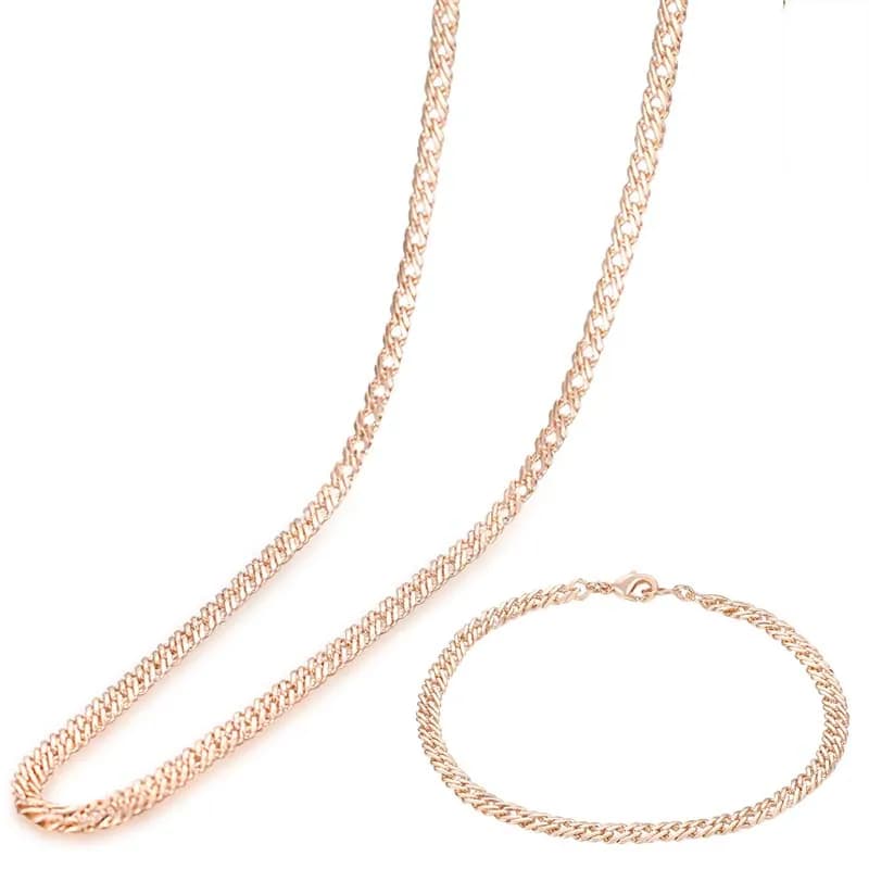 Ensemble de bijoux pour hommes et femmes, 4mm, couleur or Rose véritable, Bracelet lisse, collier, c