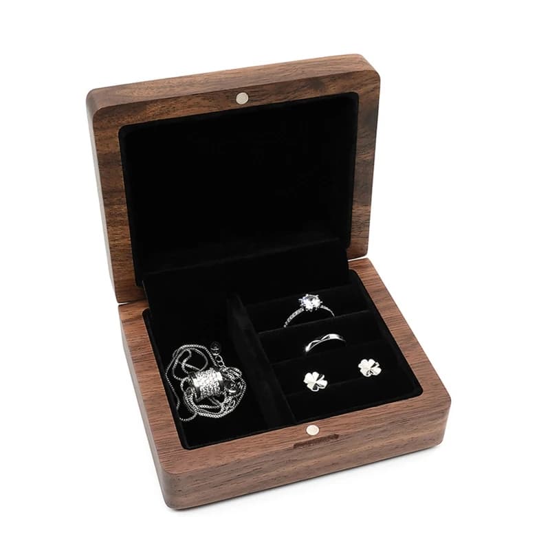 Boîte à bijoux pour femmes et hommes, étui de rangement pour bijoux, petit récipient en bois, suppor