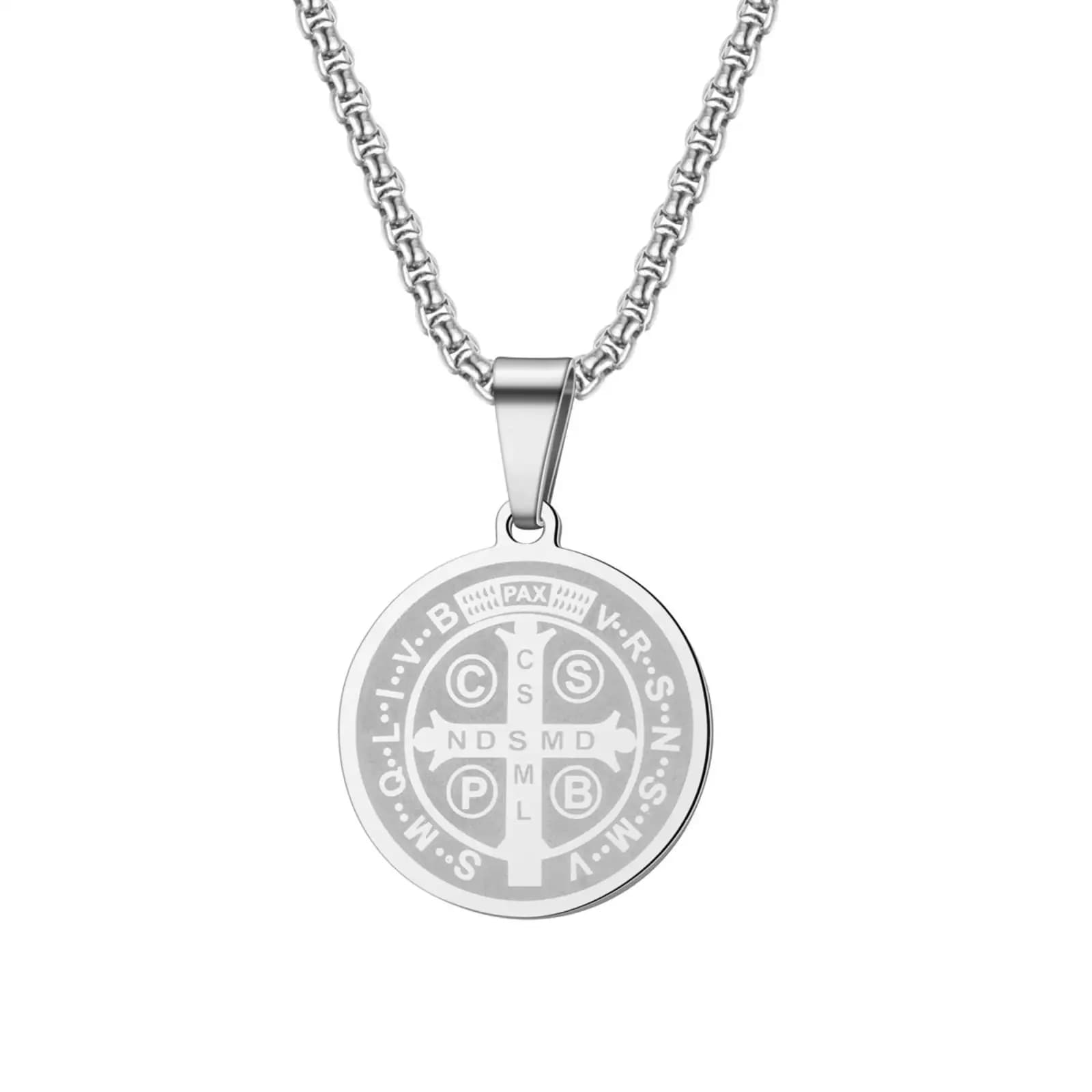 Collier pendentif Saint benoît pour femmes et hommes, amulette, bijoux en acier inoxydable, cadeau