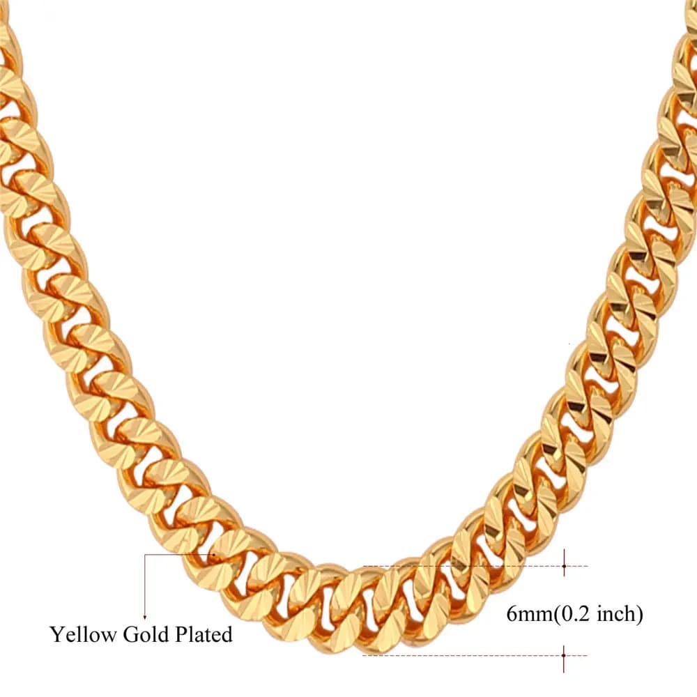 U7 Curb JONecklace Hollow Miami Cuban Link for Men, 6mm Choker, Gold Document, Hip Hop Jewelry, Gift