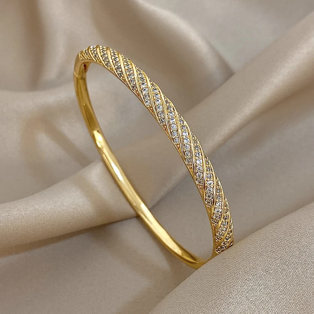 Bracelets de luxe torsadés en Micro incrusté de Zircon pour femmes, à la mode, en cuivre plaqué or,