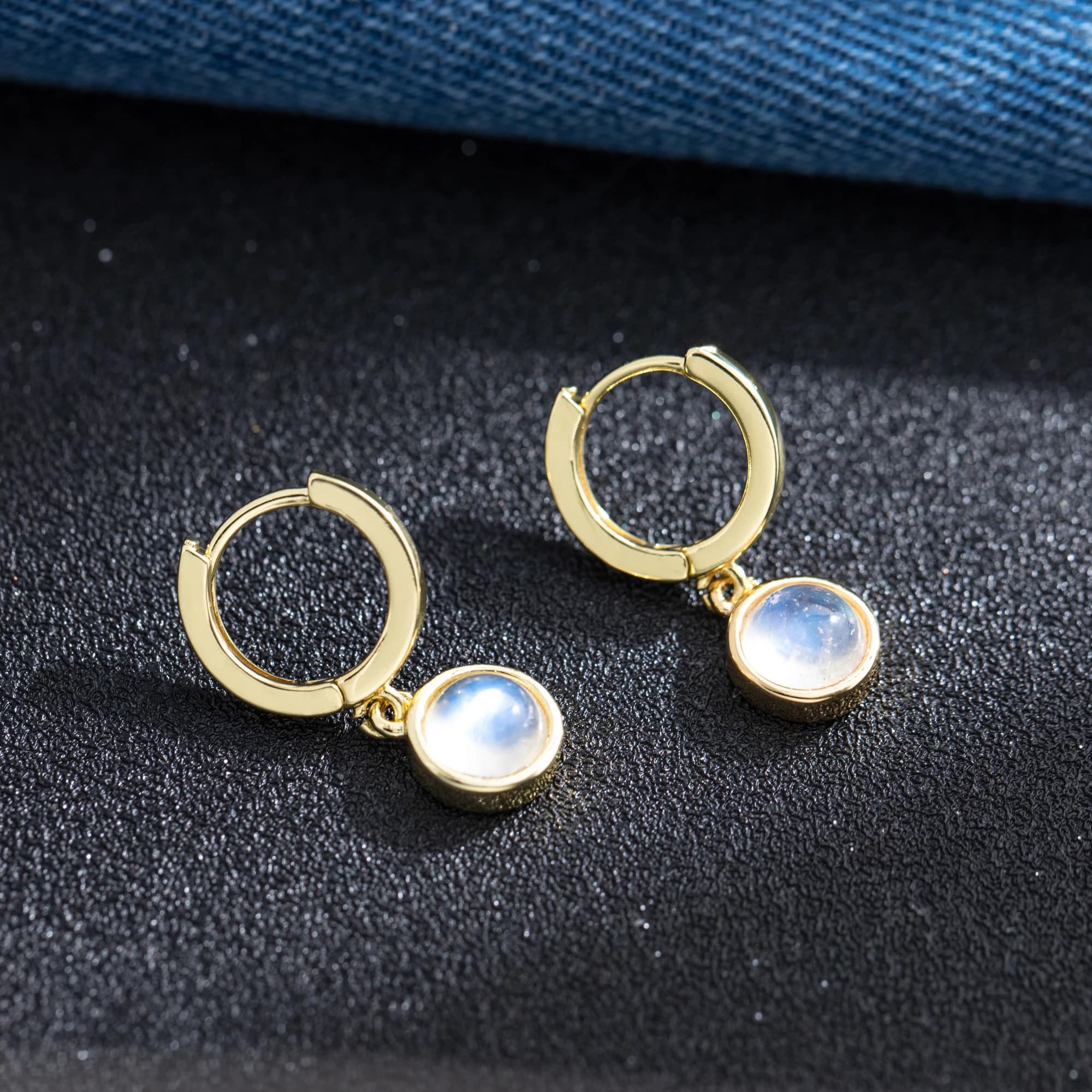 Art déco – boucles d'oreilles en pierre de lune naturelle, en cuivre, uniques, en cristal bleu, bijo