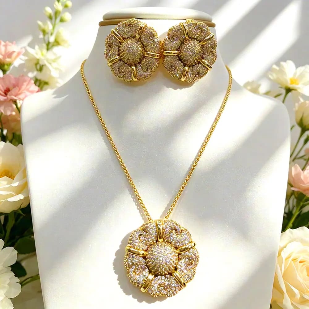 Parure de bijoux GODKI originale italienne plaquée or 18 carats, motif tournesol, pour mariée, maria