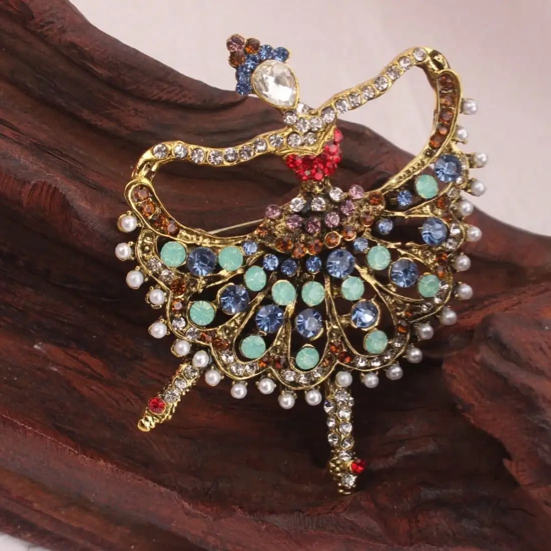 Broche de danseuse de ballet vintage dorée - Strass, style Art déco, pour les passionnés de danse et