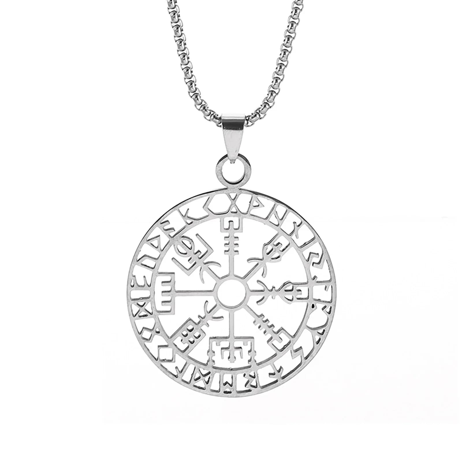 Collier pendentif boussole Rune Viking pour femmes et hommes, amulette nordique, accessoires de bijo