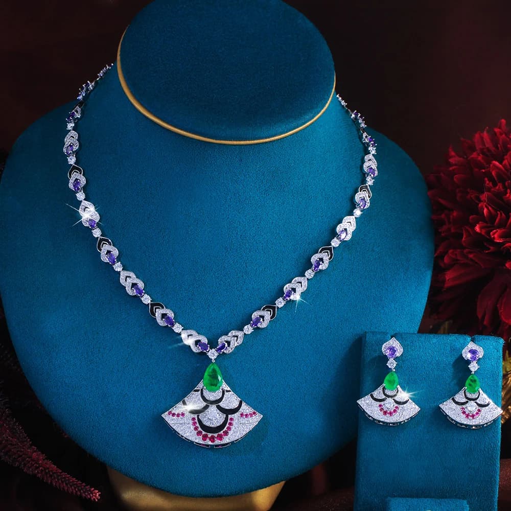 Pera – collier et boucles d'oreilles en zircone brillante, multicolore, forme sectorielle, pour femm