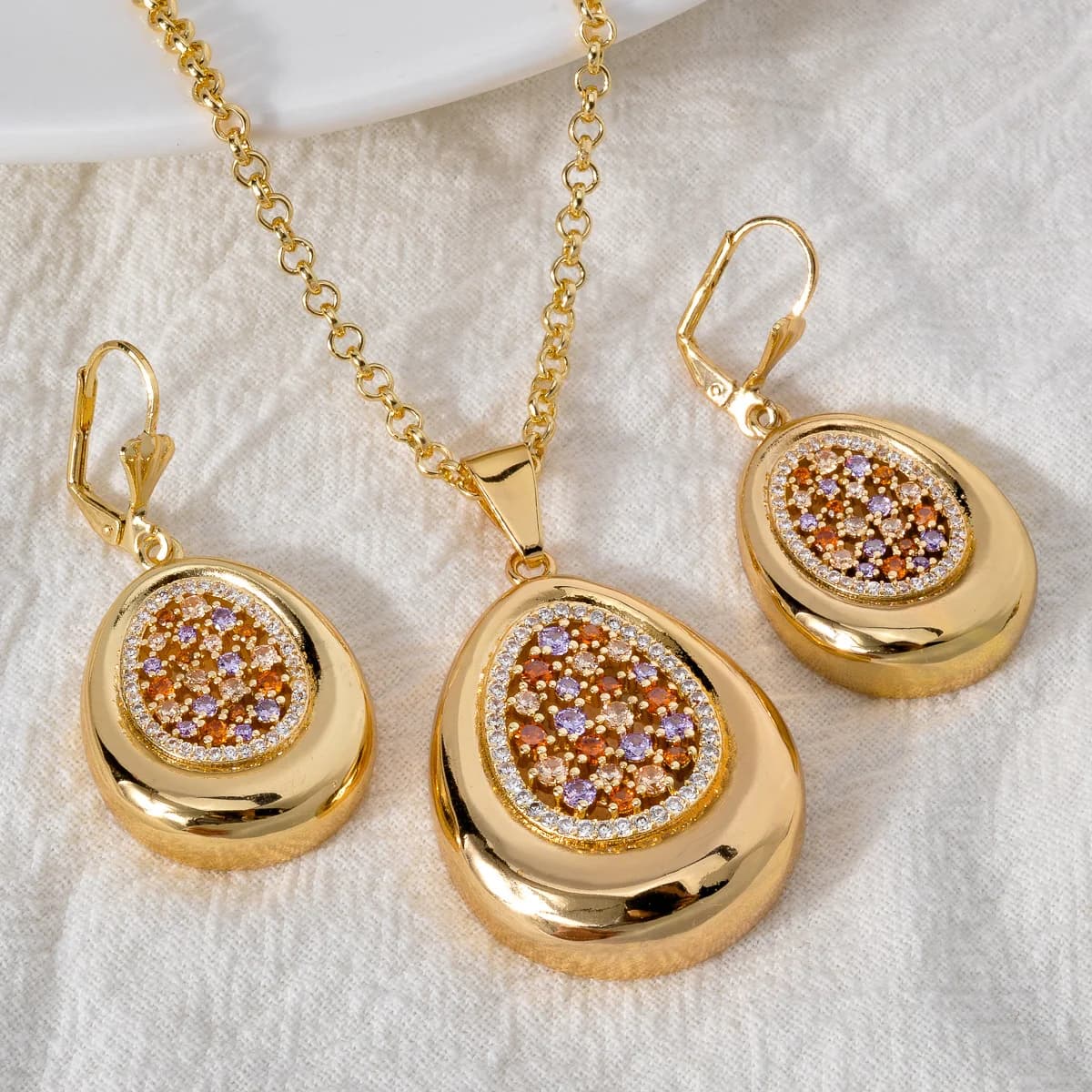 Ensemble de bijoux Dubai Gold Document, goutte d'eau, pendentif, collier, bracelet, boucle d'oreille