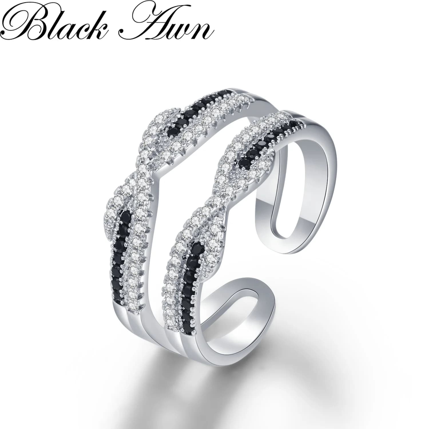 Blcak Awn 2025 nouveaux bijoux à la mode couleur argent bijoux de mode noir spinelle bague de fiança