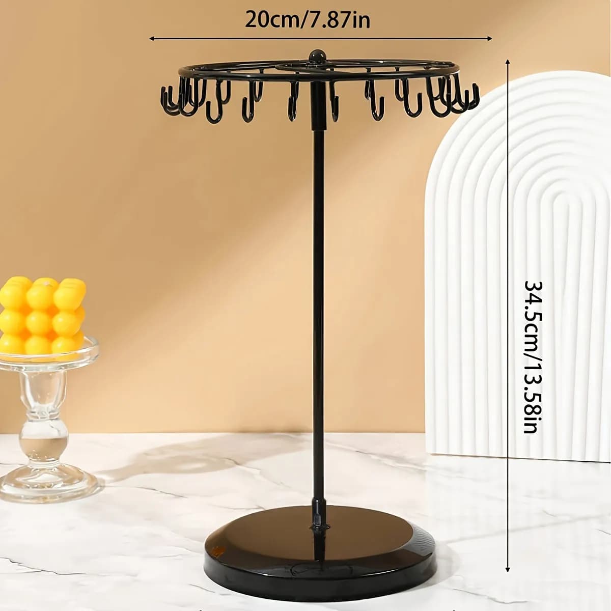 1 support à bijoux en fer, présentoir rotatif pour colliers avec 23 crochets, support de rangement p