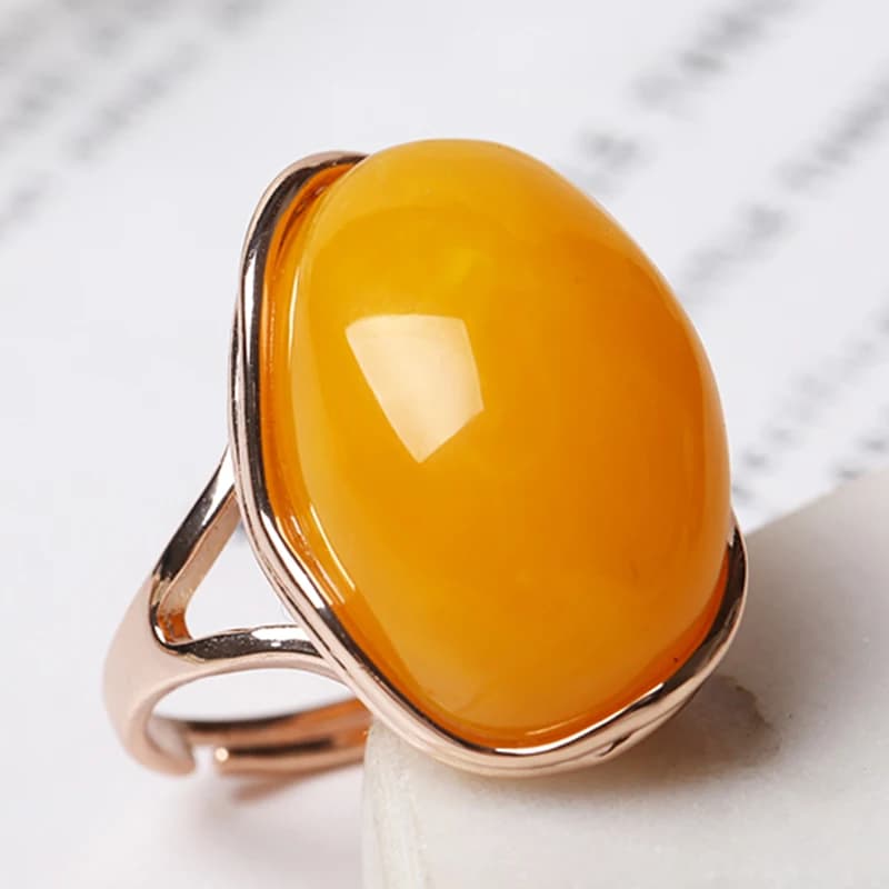 Bague en ambre naturel réglable pour hommes et femmes, anneaux en ambre de sang, breloque avancée, b