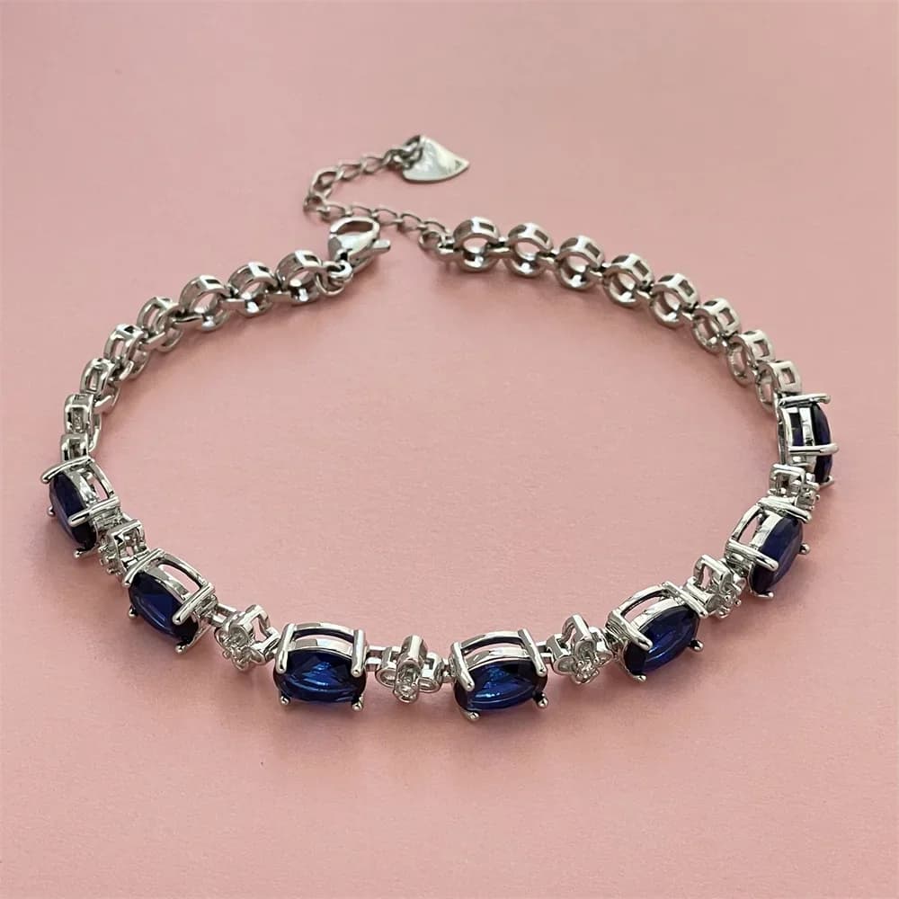 Bracelet en argent sterling 925 avec pierre précieuse bleu foncé, élégant, polyvalent et tendance, c