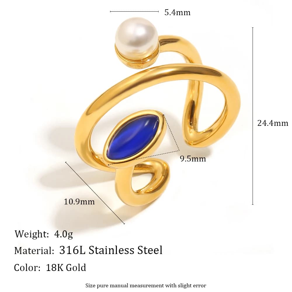 E.B.belle – bague créative asymétrique en pierre naturelle pour femmes, en acier inoxydable plaqué o