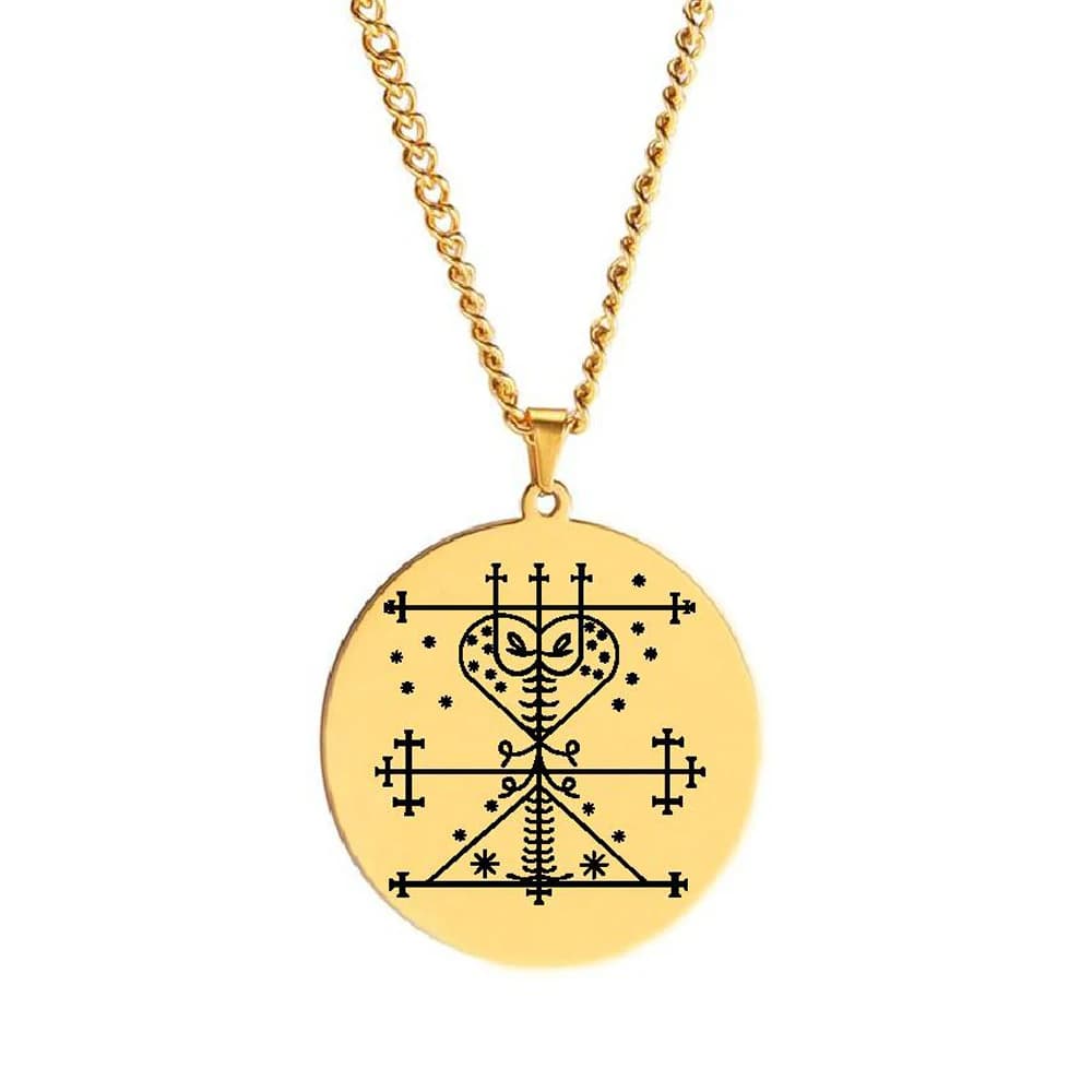Bijoux en acier inoxydable, symboles vaudou veve, breloque Sigil, Vodou Lwa Loa, gravure Laser, amul