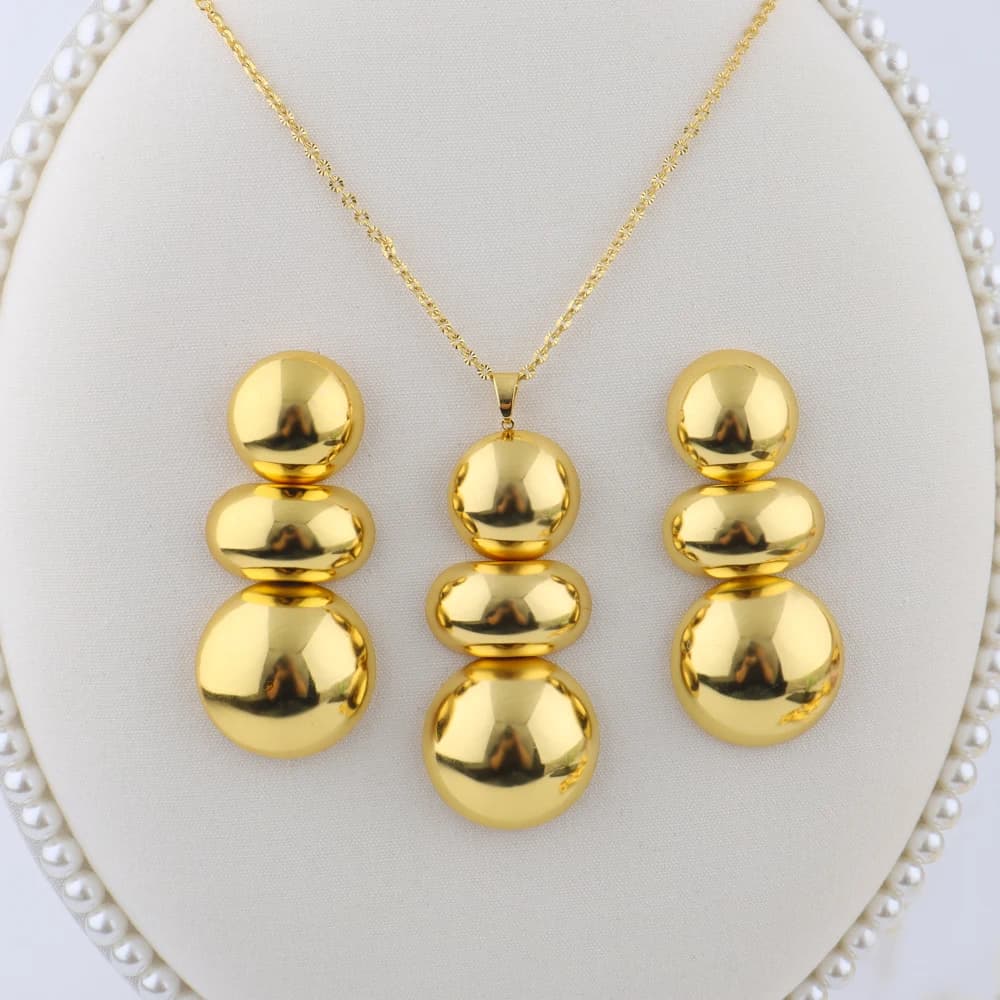 Ensemble de bijoux de Dubaï pour femmes, boucles d'oreilles et collier plaqués or 18 carats pour mar