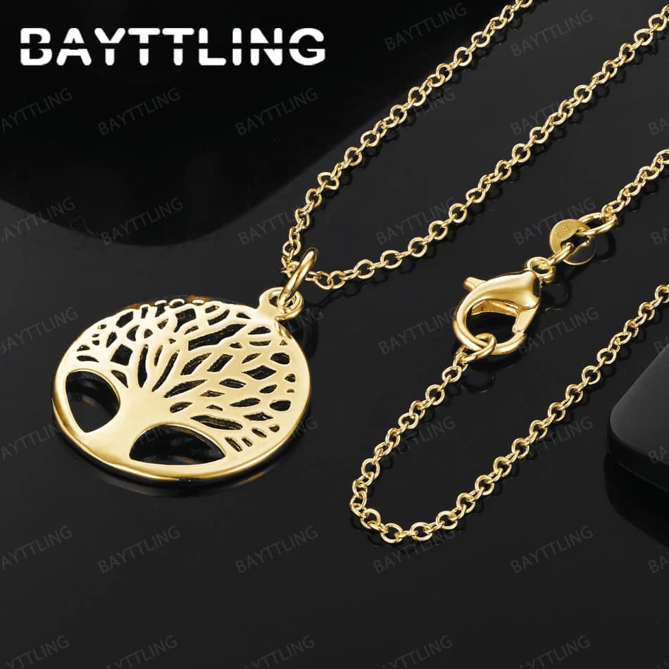 Collier avec pendentif arbre délicat en argent Sterling 925, or 18 carats, 16 à 30 pouces, pour femm