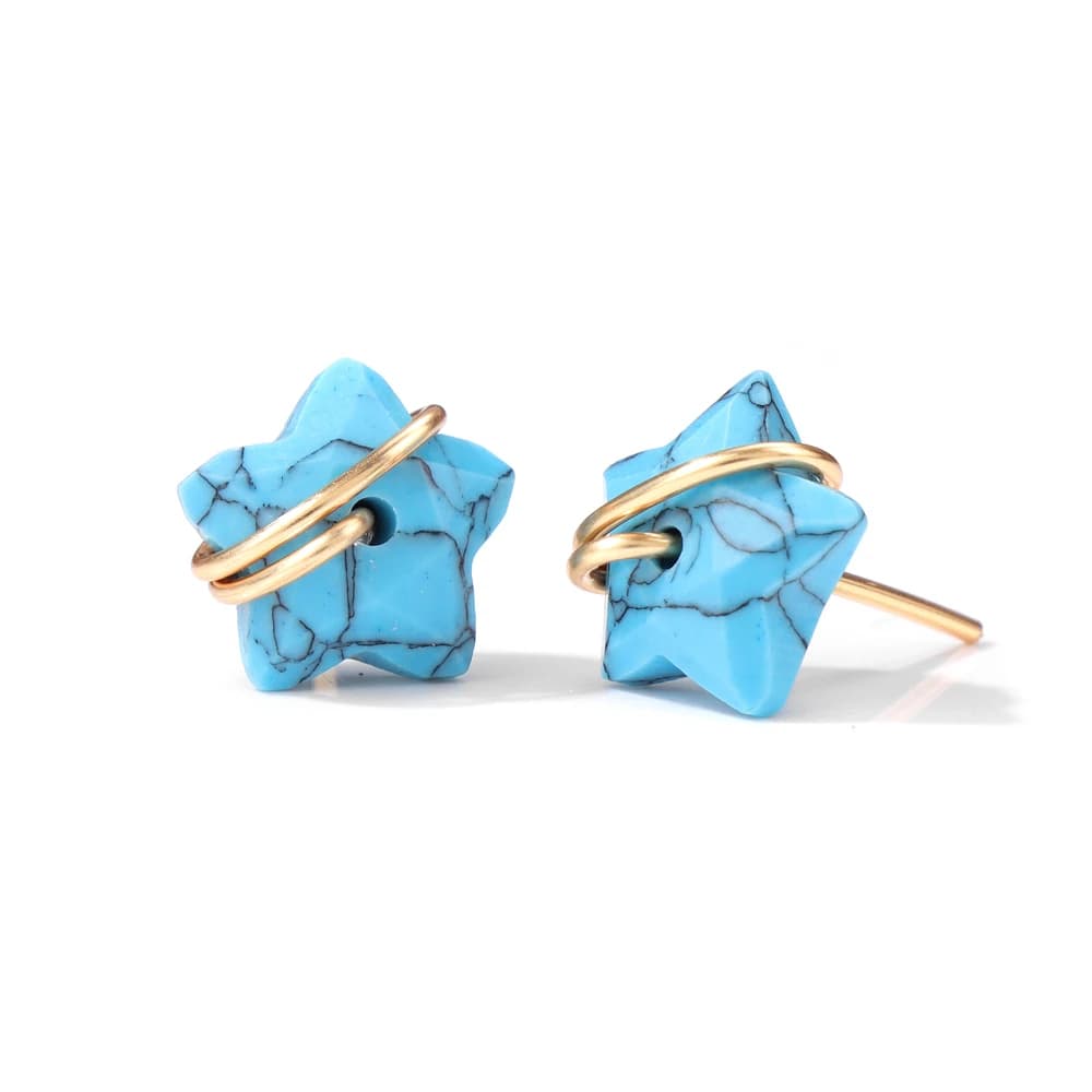 Boucles d'Oreilles en Pierre Naturelle pour Homme et Femme, Bijoux en Forme d'Étoile, en Quartz Rose