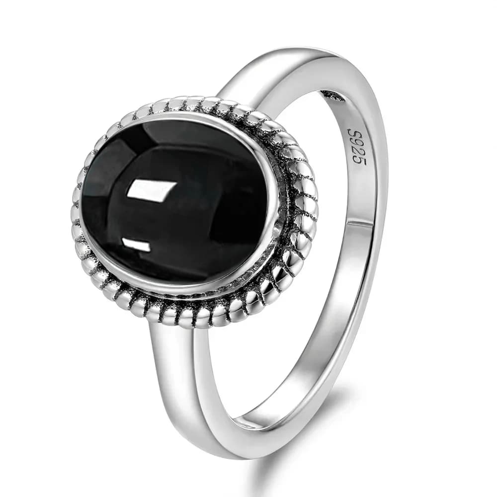 Bijoux Vintage en argent Sterling 925, bagues ovales simples en Agate noire de 8x10mm, cadeaux pour