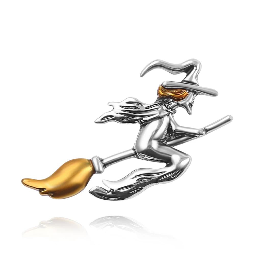 Broche de magicien Vintage, Badge de balai de sorcières, broche en métal pour vêtements, sac à dos,