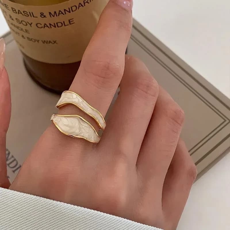 LATS – bague Vintage en métal émail blanc, forme irrégulière, géométrique, ouverte et réglable, pour
