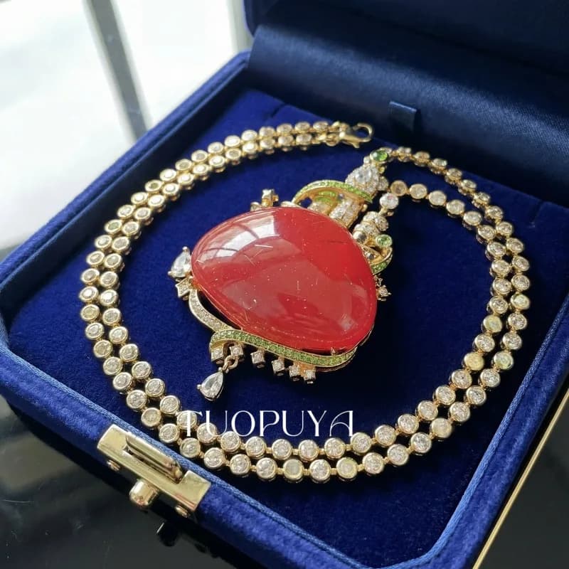 Collier broche vintage double usage Rose Château, design transparent entièrement orné de diamants, b