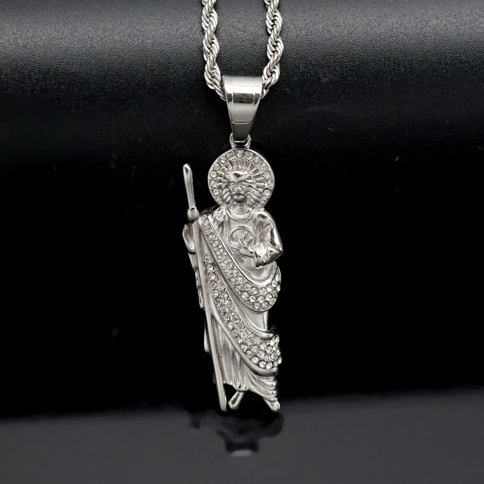 San Judas Tadeo pendentif collier femmes avec strass hommes Saint Jude Thaddeus acier inoxydable cou