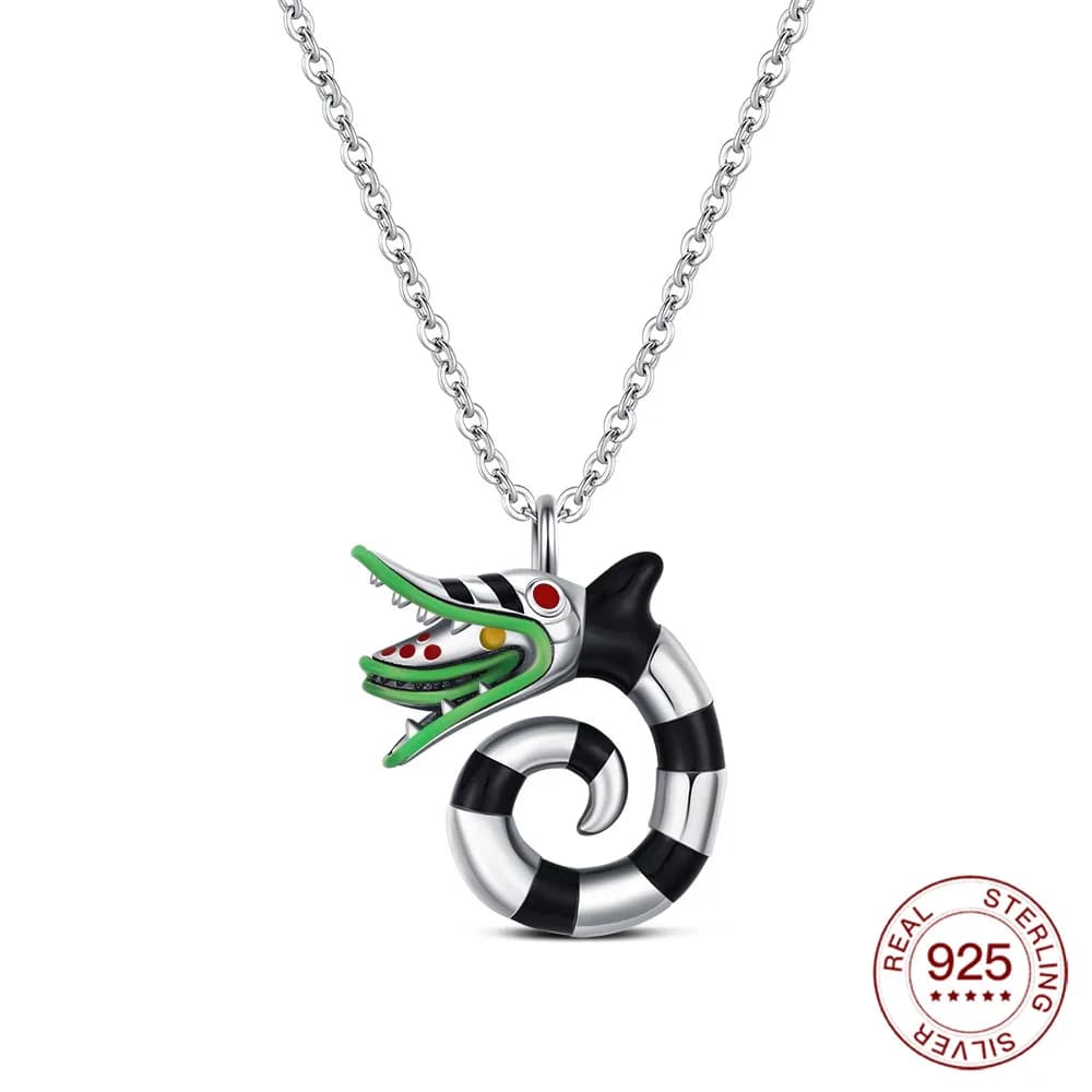 Collier en argent sterling 925 avec chaîne serpent noir et blanc, pendentif gothique, cadeaux de bij
