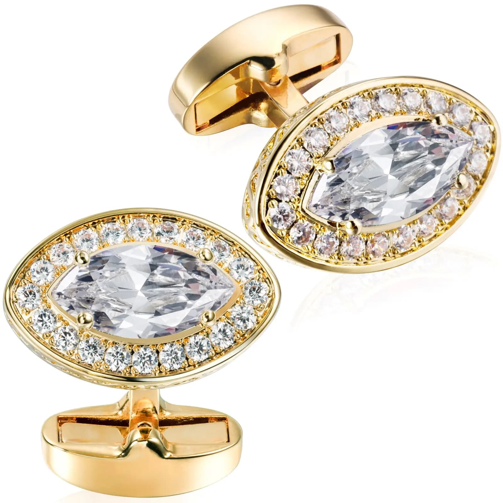 Hawson – boutons de manchette de luxe en zircone dorée pour hommes, accessoire de chemise française, bijoux à la mode de haute qualité pour hommes