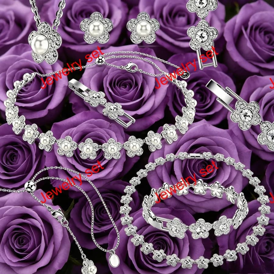 Nouveau modèle 2026 : Parure de bijoux Daisy en perles et zircon (collier, bracelet, boucles d'oreilles) en argent 925, élégance scintillante et raffinée