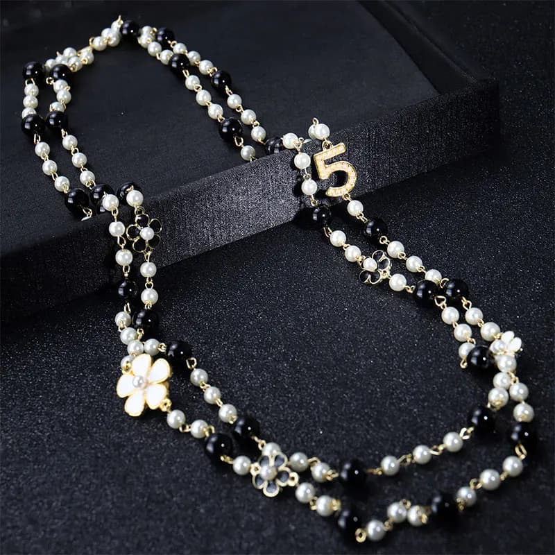 Pendentifs longs superposés camélia collier de perles Collares de moda fleur bijoux de fête