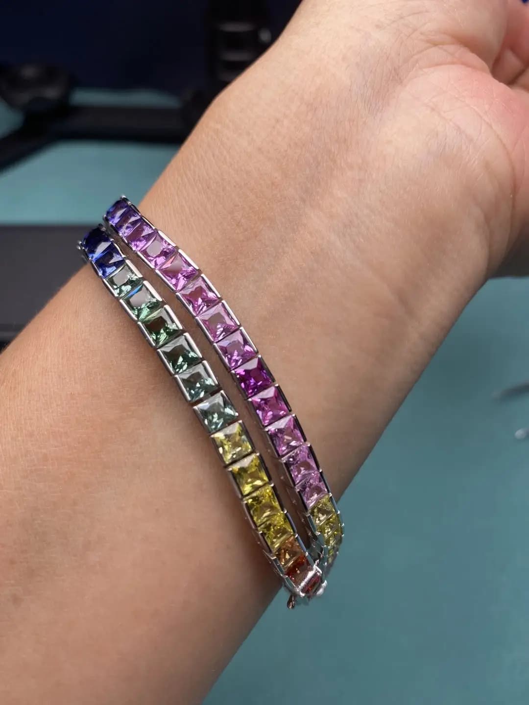 Pirmiana – Bracelet arc-en-ciel en argent S925, réglage carré 4x4mm, saphir créé en laboratoire, bijoux à la mode pour cadeaux de noël, offre spéciale