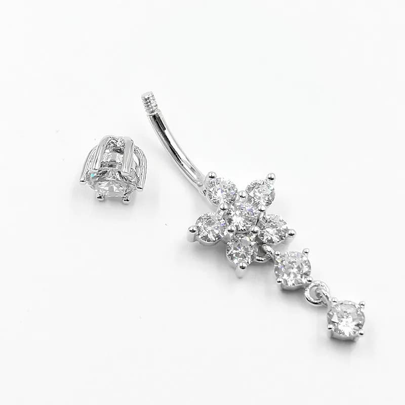 Anneau de nombril en argent regardé 925, bijoux de piercing au corps, ventre ichi, fleur de mode
