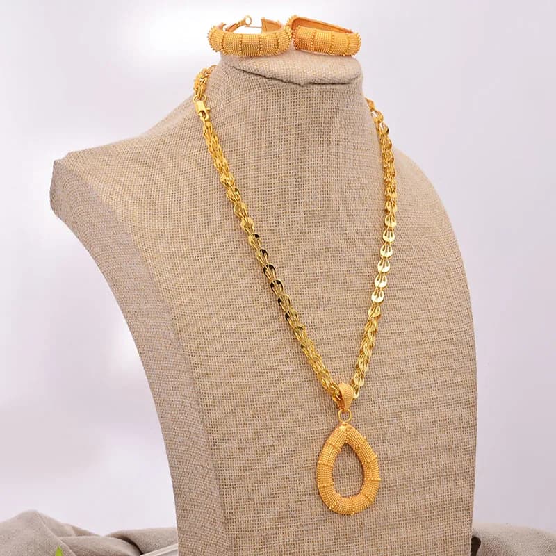 Nouveaux ensembles de bijoux éthiopiens couleur or de Dubaï pour femmes, colliers et boucles d'oreilles, ensembles de bijoux érythréens à grandes pampilles, cadeaux
