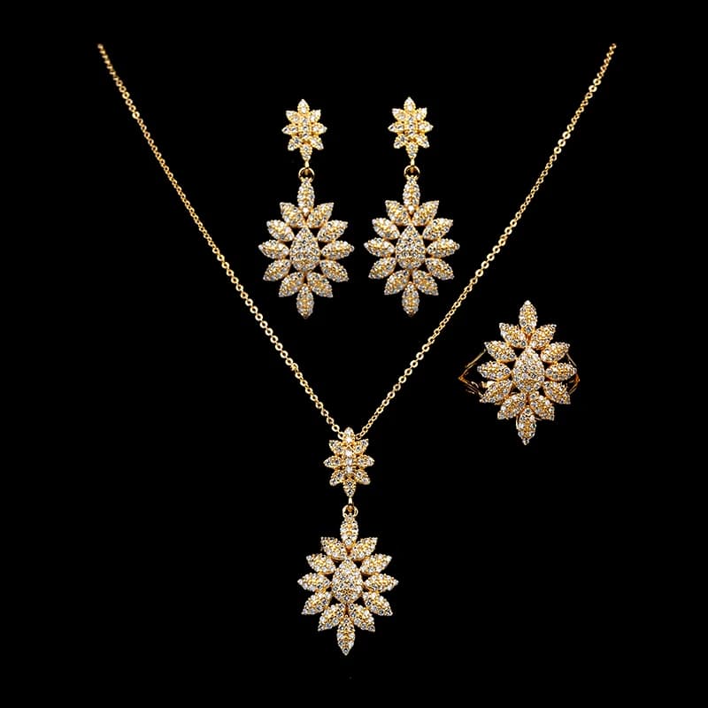 HADIYANA ensembles de bijoux breloques élégantes cadeau collier boucles d'oreilles et bague 3 pièces ensemble bijoux d'anniversaire Zircon cubique CN1744 Bisuteria