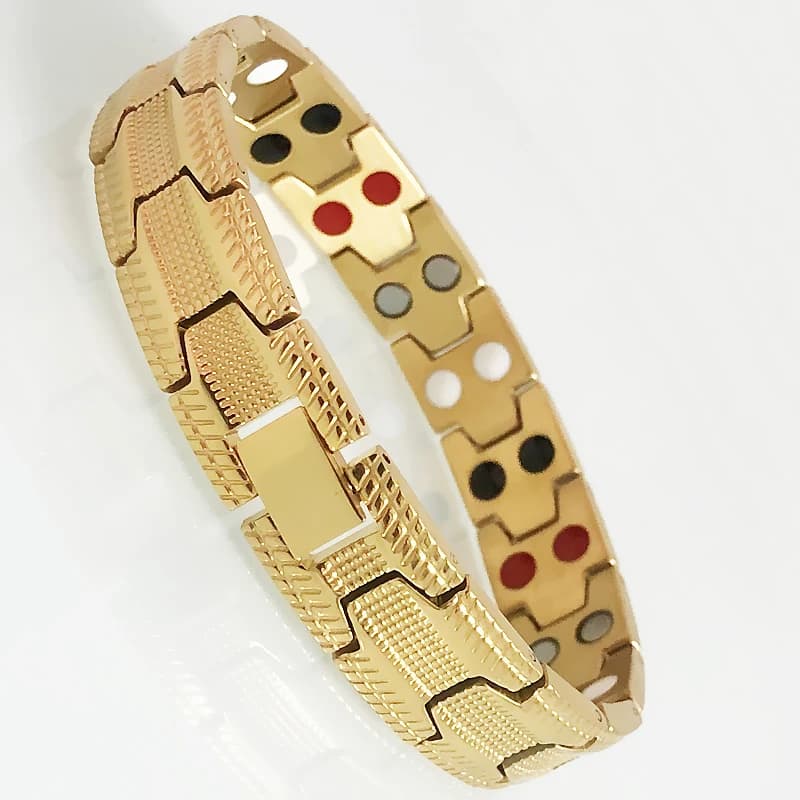 Bracelet magnétique thérapeutique pour homme, couleur or de luxe, acier inoxydable 316L, largeur 13 mm, bijou de santé.