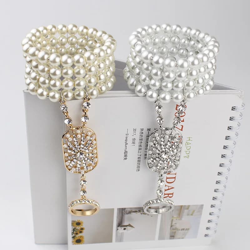 Art déco le grand Gatsby inspiré fleur simulée perle Bracelet ensemble mariage mariée
